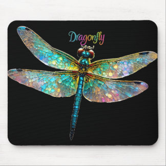 Tapis De Souris Stained Glass Colorful Dragonfly