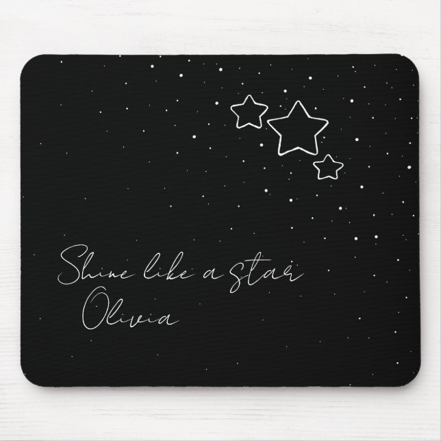 Tapis De Souris Star Trio en noir et blanc avec message et nom (Devant)