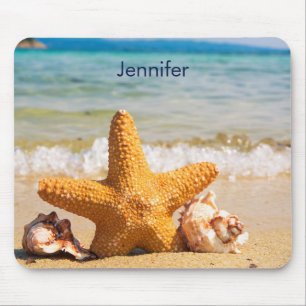 Tapis De Souris Starfish and Seashells on the Beach Personnalisé