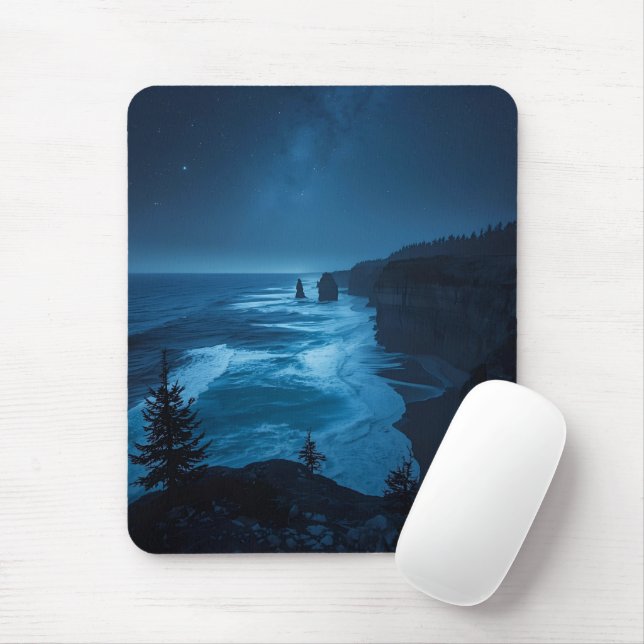 Tapis De Souris Starlit Ocean Cliffs – Milky Way Coastal Nightscap (Avec souris)