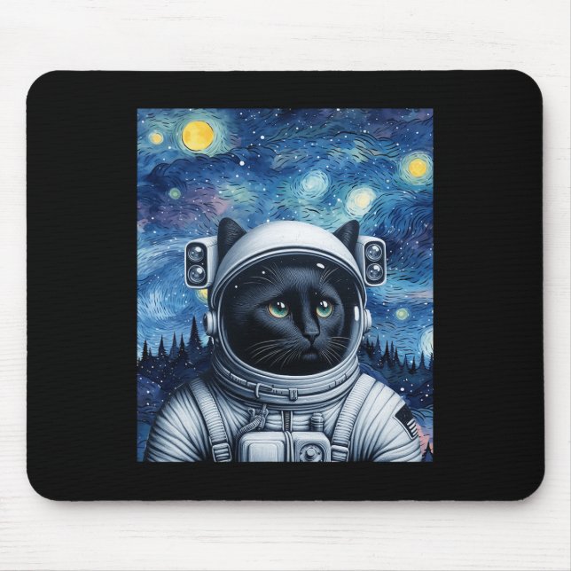 Tapis De Souris Starry Night Cosmic Cat Astronaut Art (Devant)