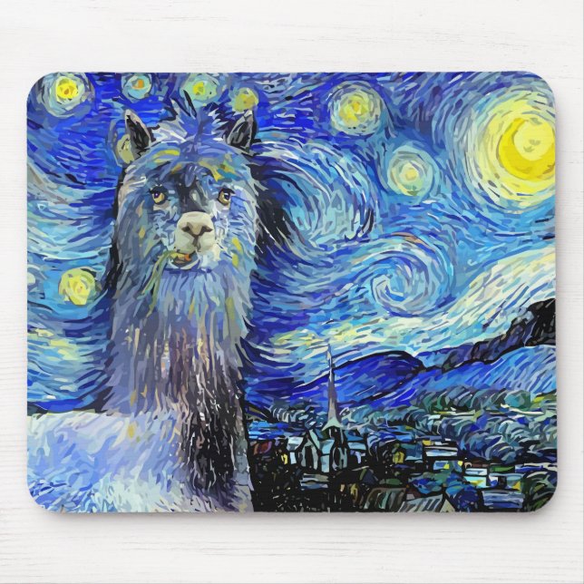 Tapis De Souris Starry Night Funny Alpaca Paysage Parodie (Devant)