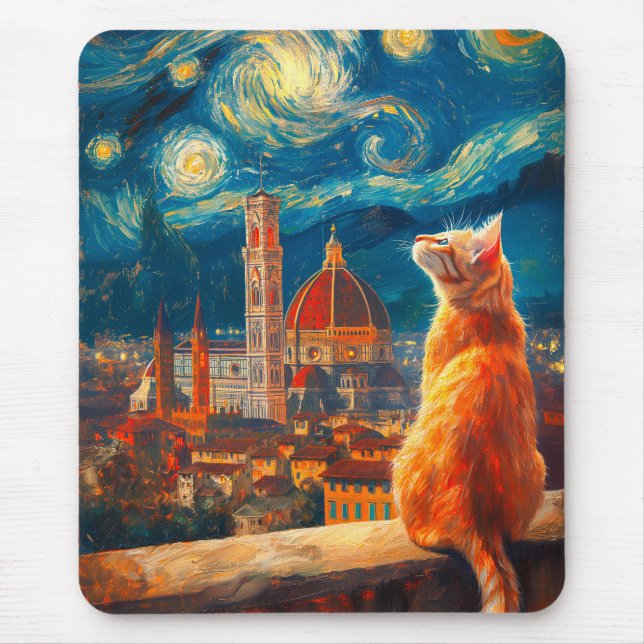 Tapis De Souris Starry Night Over Florence | Ginger Cat Art (Devant)