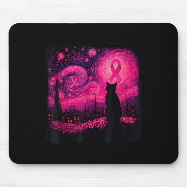 Tapis De Souris Starry Night Van Gogh Cat Halloween Breast Cancer  (Devant)