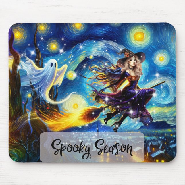 Tapis De Souris Starry Night Witchy Halloween Design (Devant)