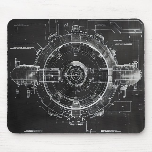 Tapis De Souris Station spatiale Sci-Fi Black Blueprint (Devant)