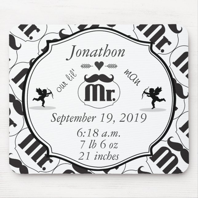 Tapis De Souris Statistiques de bébé garçon Lil Man M. Moustache (Devant)