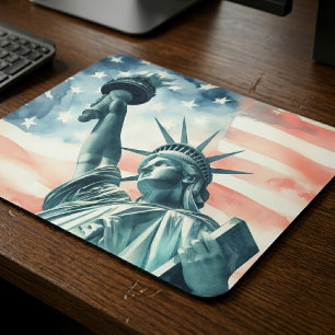 Tapis De Souris Statue de la Liberté avec drapeau américain