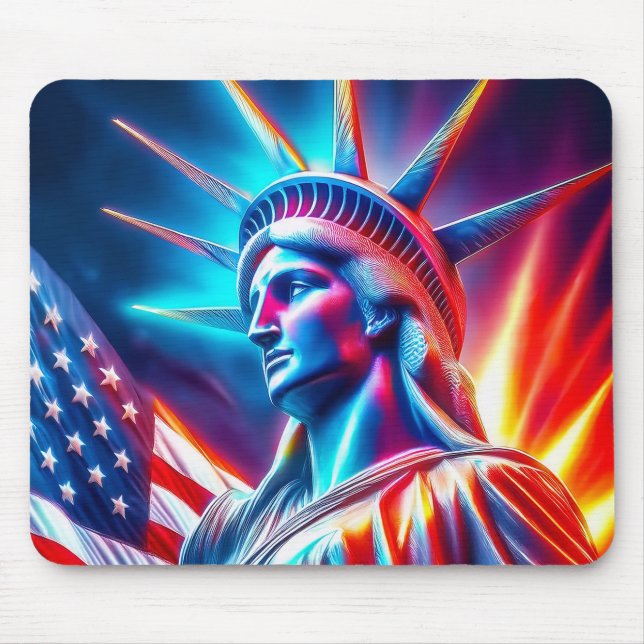 Tapis De Souris Statue de la Liberté Rouge Blanc Bleu avec drapeau (Devant)