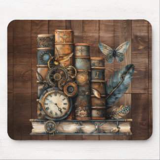 Tapis De Souris Steampunk Books Wood Background Mousepad