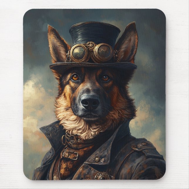 Tapis De Souris Steampunk German Shepherd Dog in Top Hat (Devant)