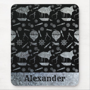 Tapis De Souris Steampunk Silver Zinc Airships Nom personnalisé