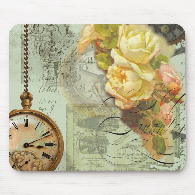 Tapis De Souris Steampunk Time & Yellow Roses (Devant)