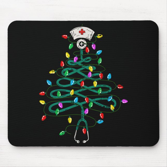 Tapis De Souris Stethoscope Christmas Tree Lights Nurse Christmas  (Devant)