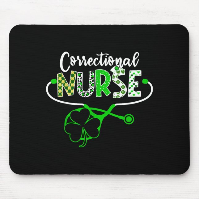 Tapis De Souris Stéthoscope d'infirmière correctionnelle Shamrock  (Devant)