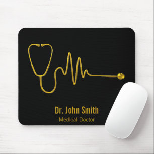 Tapis De Souris Stéthoscope ECG Luxueux en Or Ligne EKG Médical