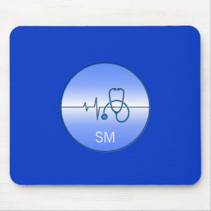 Tapis De Souris Stéthoscope Médical Bleu Monogrammé Battement de C
