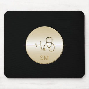 Tapis De Souris Stéthoscope Médical Noir Or Monogrammé Battement d