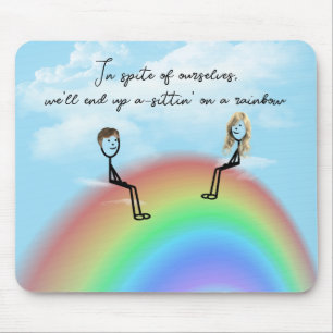 Tapis De Souris Stick Figure Couple sur un arc-en-ciel