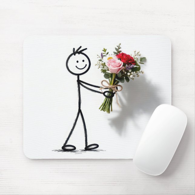 Tapis De Souris Stickman avec bouquet de roses (Avec souris)