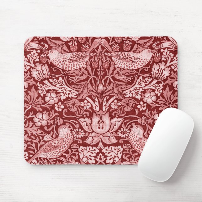 Tapis De Souris Strawberry Thief Maroon, William Morris (Avec souris)