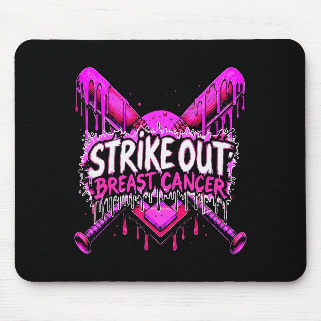 Tapis De Souris Strike Out Breast Cancer Baseball Softball Drip Ho (Devant)