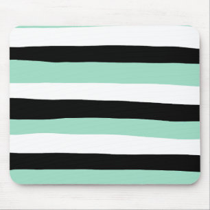 Tapis De Souris Stripes inégales - Mint vert, blanc et noir