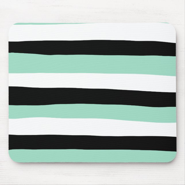 Tapis De Souris Stripes inégales - Mint vert, blanc et noir (Devant)