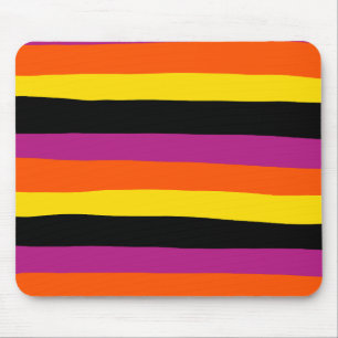 Tapis De Souris Stripes inégales - Noir, rose, orange et jaune