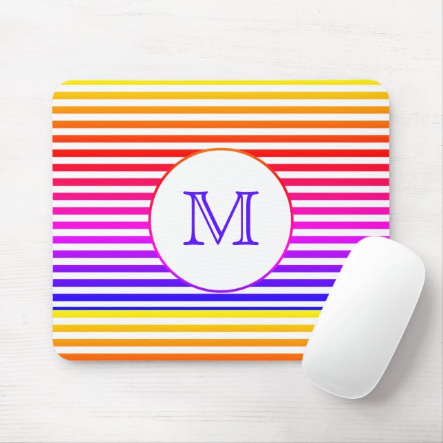 Tapis De Souris Stripes multicolores monogramme personnalisées (Avec souris)