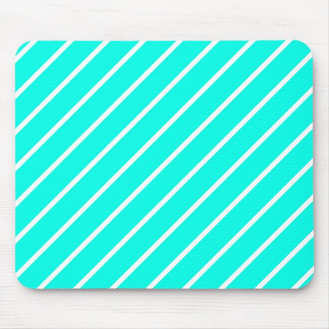 Tapis De Souris Stripes Turquoise & Blanc Mousepad (Devant)