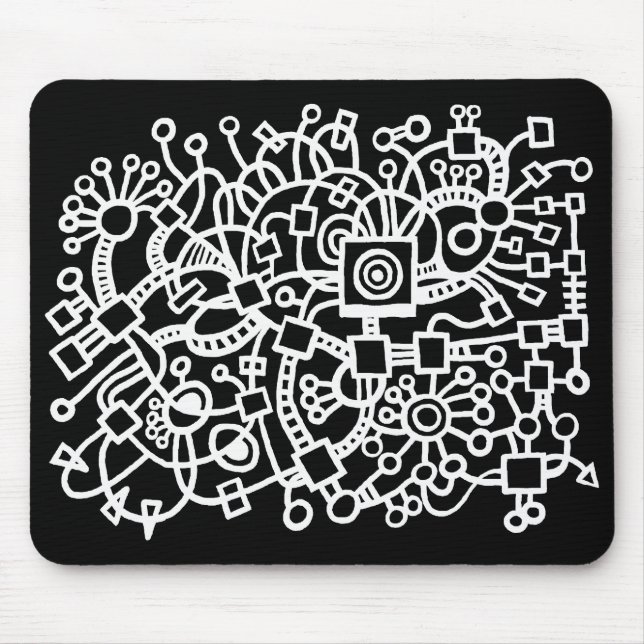 Tapis De Souris Structure Abstraite - Blanc sur Noir (Devant)