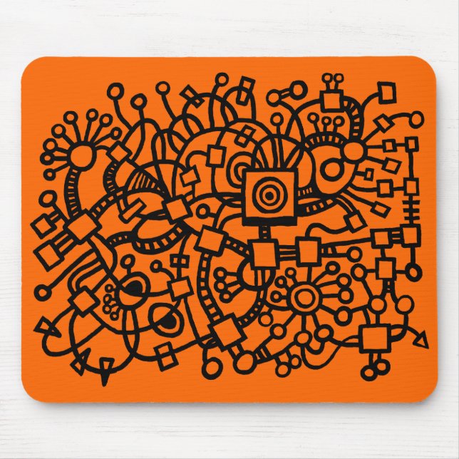 Tapis De Souris Structure Abstraite - Noir sur orange (Devant)