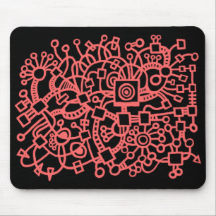 Tapis De Souris Structure Abstraite - rose tropicale sur noir