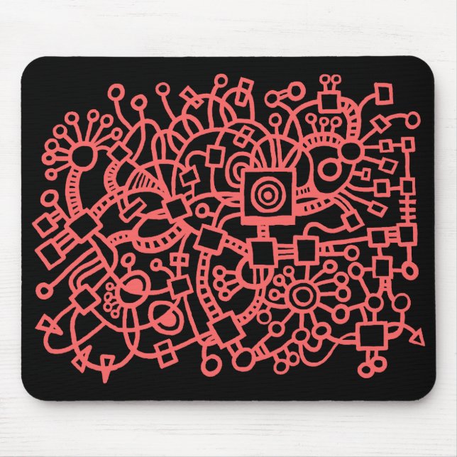 Tapis De Souris Structure Abstraite - rose tropicale sur noir (Devant)