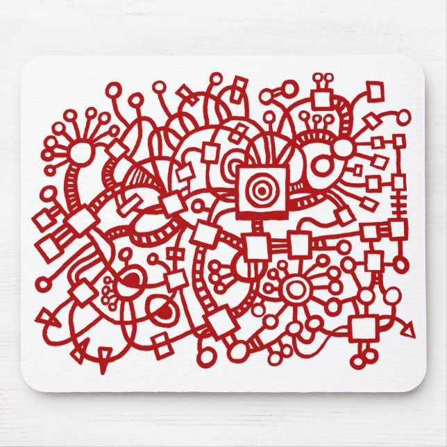 Tapis De Souris Structure Abstraite - Rouge rubis sur blanc (Devant)