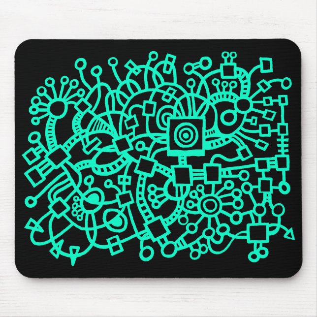 Tapis De Souris Structure Abstraite - Turquoise sur Noir (Devant)