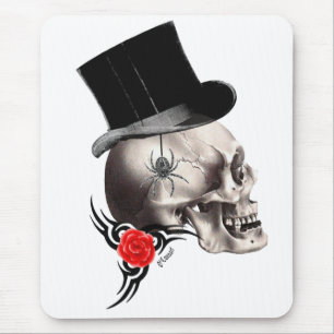 Tapis De Souris Style crâne gothique et tatouage rose