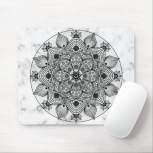 Tapis De Souris Style Floral noir et blanc Mandala