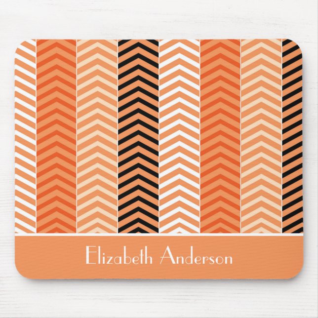 Tapis De Souris Style moderne Orange Chevron Stripes et Nom (Devant)