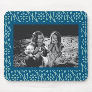 Tapis De Souris Style Photo Batik Bleu Motif Floral personnalisé