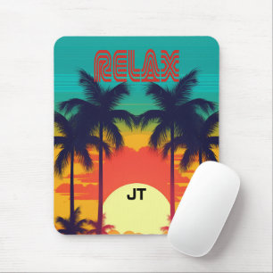 Tapis De Souris Style rétro de Sunset Tropical 80s