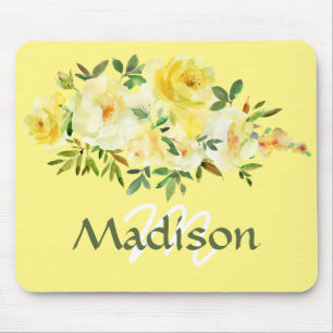 Tapis de souris style vintage avec roses jaunes et