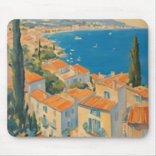 Tapis De Souris Style vintage Côte d'Azur Aquarelle Voyage Françai