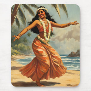 Tapis De Souris Style vintage Hawaiian Travel Hula Girl Danser