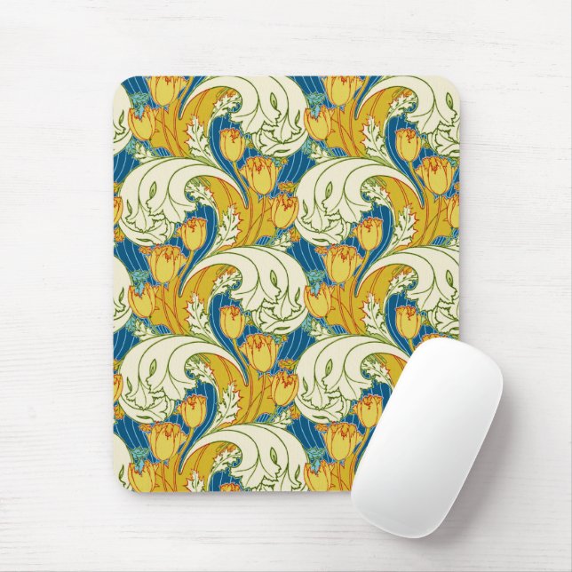 Tapis De Souris Style William Morris Tulp Tissu Floral sarcelle et (Avec souris)