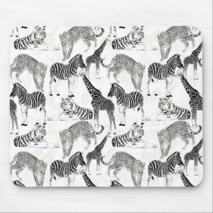 Tapis De Souris Stylish Black and White Jungle Animals Pattern