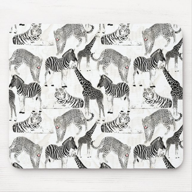 Tapis De Souris Stylish Black and White Jungle Animals Pattern (Devant)