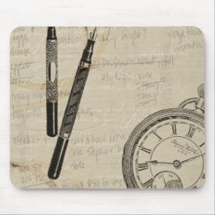 Tapis De Souris Stylos de fontaine et Watchface avec des notes