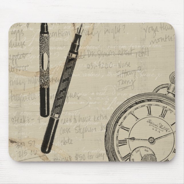 Tapis De Souris Stylos de fontaine et Watchface avec des notes (Devant)